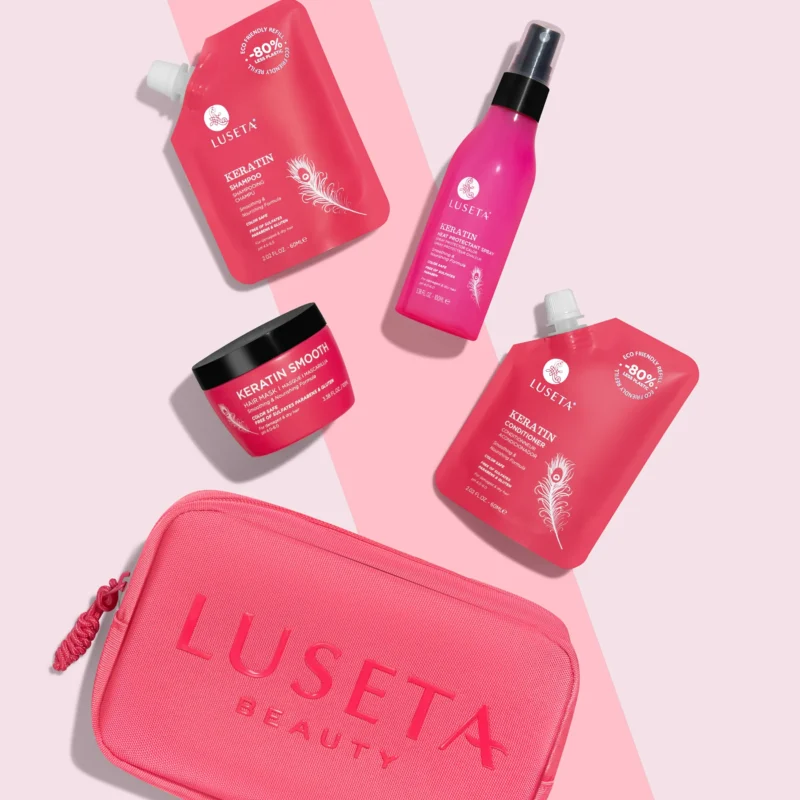 Набір для пошкодженого волосся з косметичкою - Luseta Beauty Keratin Jet-Set Hair Smooth Kit